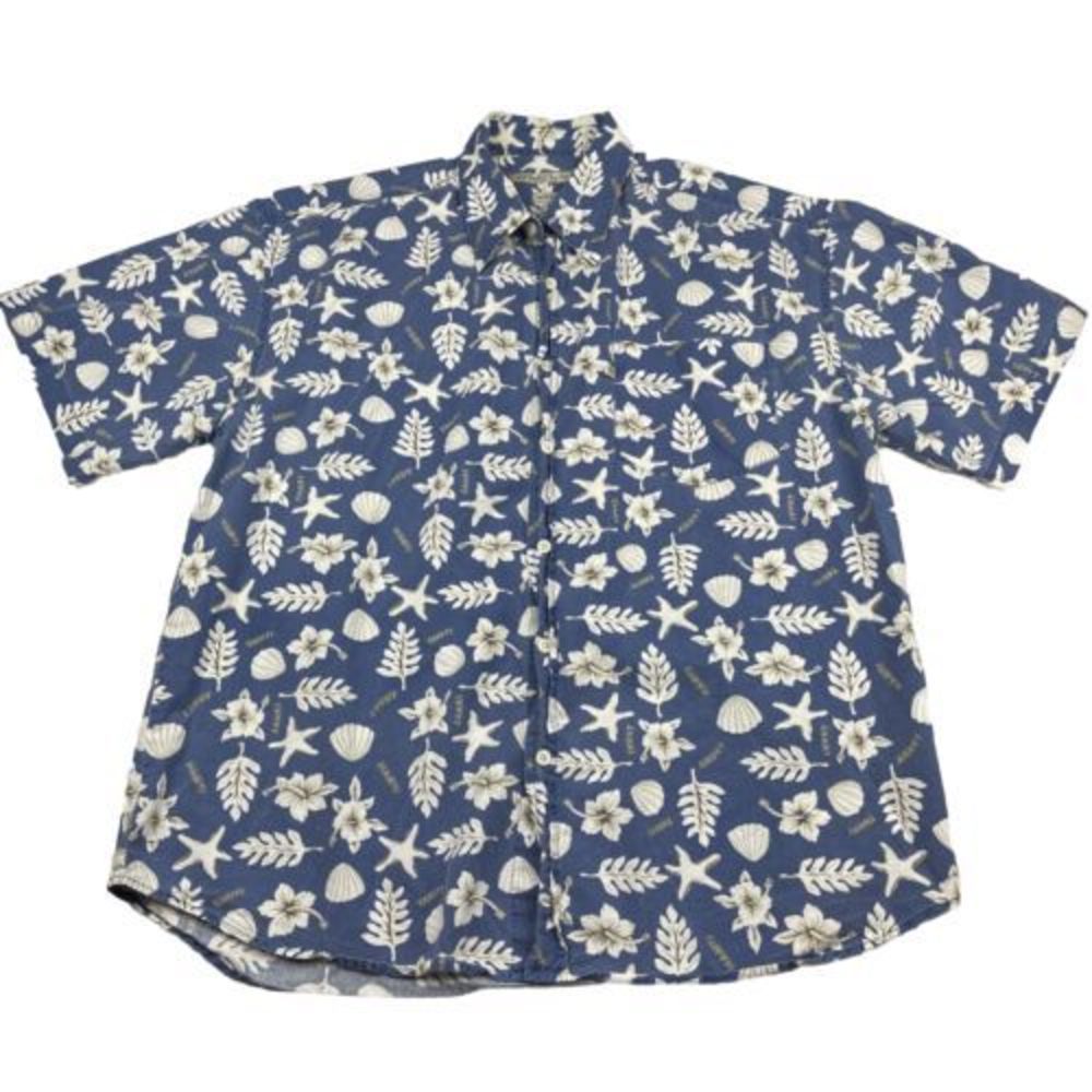 Robert Stock Shirt Mens Medium Blue Hawaiian Aloha Trible
